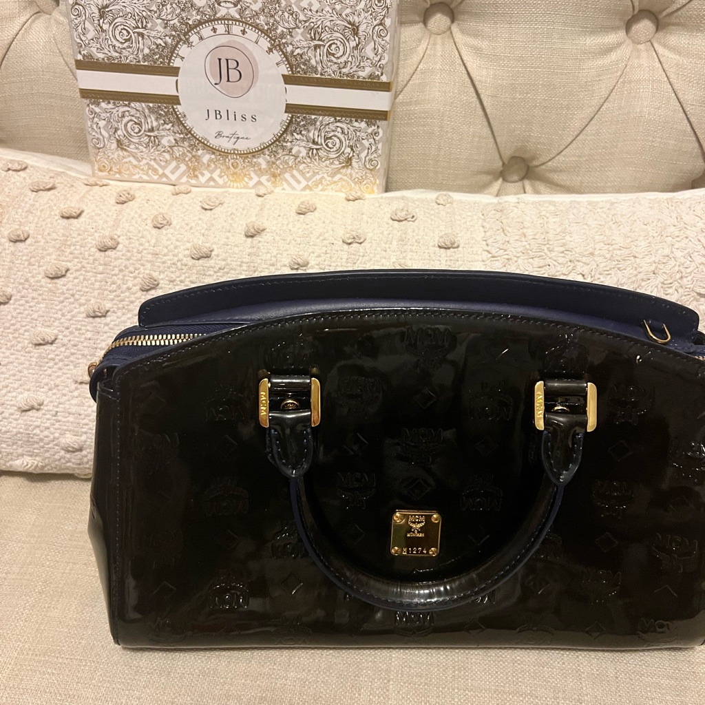 Mcm Navy Patent Leather Bag